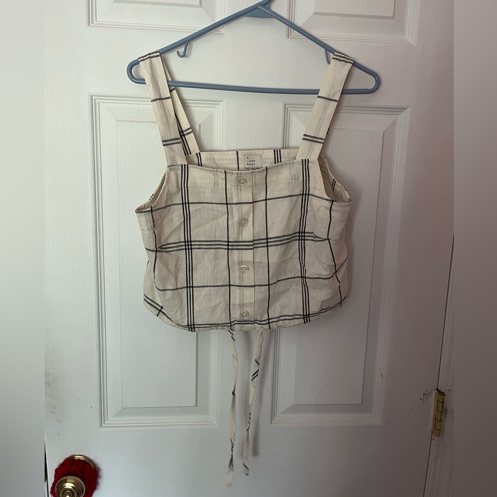 Light Plaid Tank Top With String to Tie at Bottom